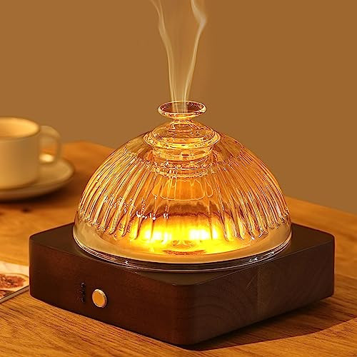 Lecdura 200ml Glass Dome Essential Oil Diffuser, Ultrasonic Aroma Diffusers with Glass Reservoir Wood Base with Timer Auto-Off Brightness Adjustable Flame Light - Dark | Amazon (US)