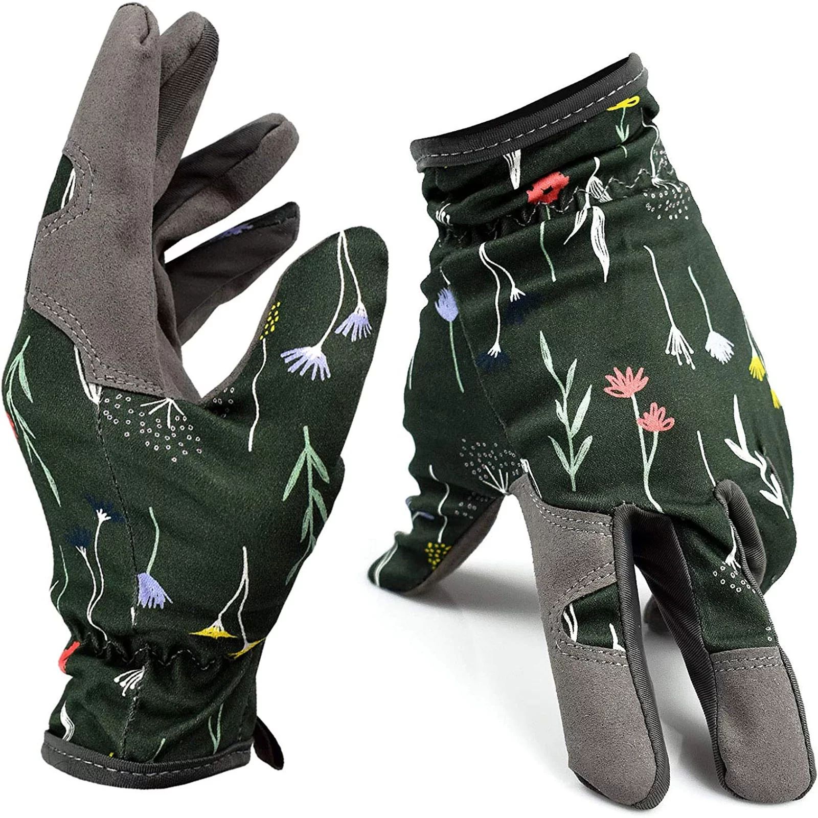 BIGTREE Gardening Gloves Fingertip Grips Lawn Yard Garden Work Gloves Floral Pattern Green - Walm... | Walmart (US)