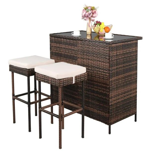 KtaxonKtaxon 3PCS Wicker Bar Set Patio Outdoor Table & 2 Stools Furniture Steel, OutdoorUSDNow $1... | Walmart (US)
