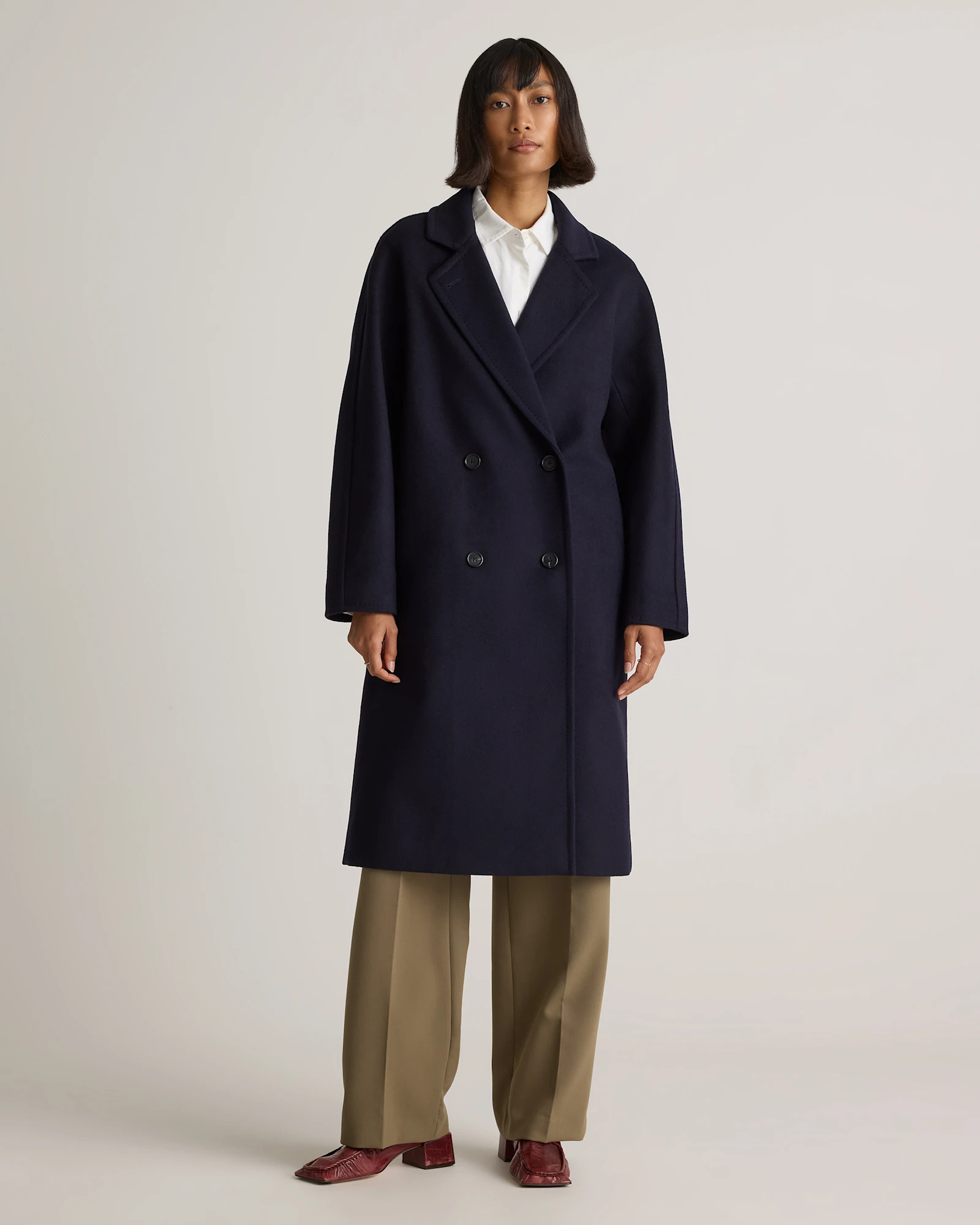Quince | Women's Italian Wool Double-Breasted Slouch Coat in Black, Size Small | Quince