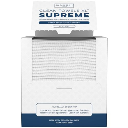 Clean Skin Club Clean Towels XL® Supreme, 100% USDA Biobased Face Towel, Disposable Face Towelette, Eczema Association Accepted, Makeup Remover Dry Wipes, Ultra Soft, 1 Pack, 50 Ct | Amazon (US)
