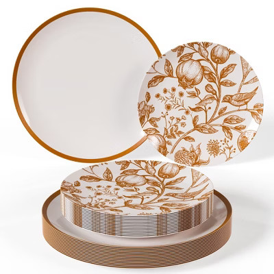 Trendables Plastic Disposable Plate Set  Brown and White Thanksgiving Plate with Pomegranate Desi... | Target