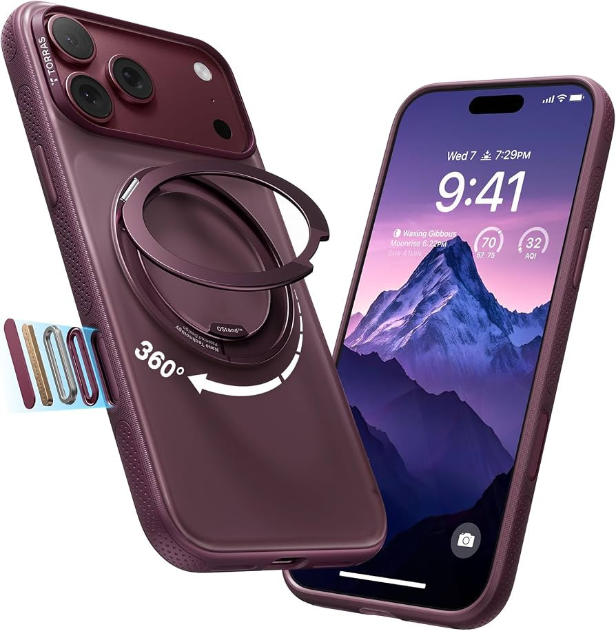 TORRAS 360 Magnetic Stand for iPhone 18 Pro Case, O3 Fitness, Burgundy | Amazon (US)