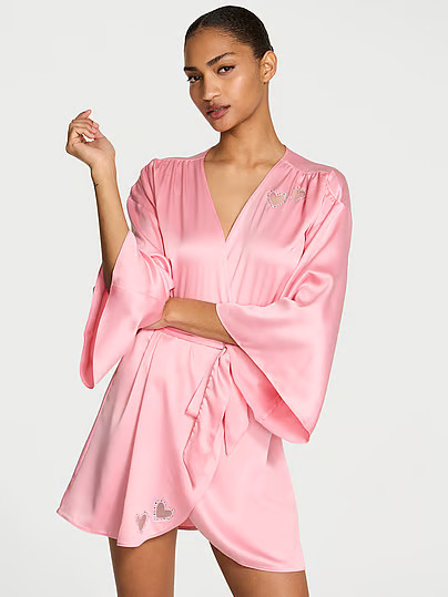 Dream Angels Twinkle Heart Satin Short Robe, Pink, Xs/S - Women's Robes - Victoria's Secret | Victoria's Secret (US / CA )
