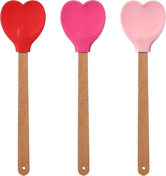 Chengu 3 Pcs Heart Shaped Silicone Spoon with Wooden Handle Valentine Day Kitchen Utensil Gift Se... | Amazon (US)