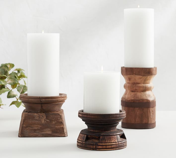 Axel Eclectic Wood Candle Holders | Pottery Barn (US)
