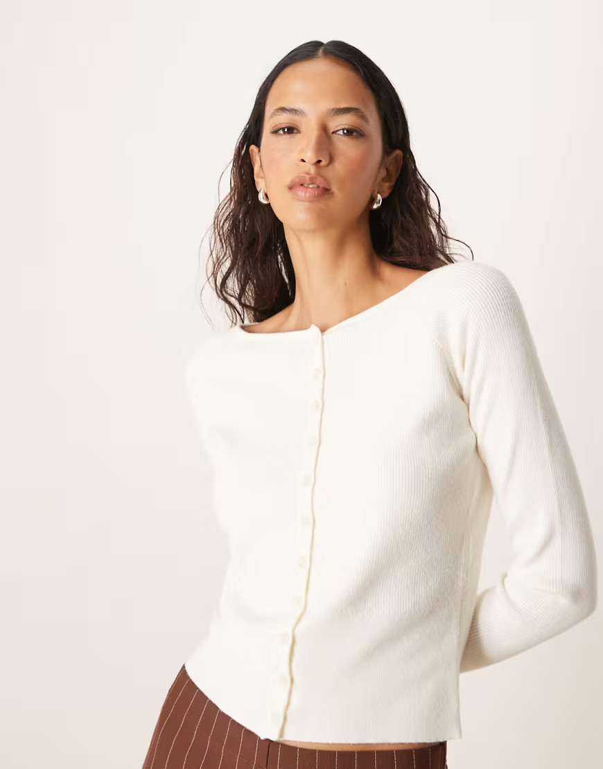 ASOS DESIGN fitted ribbed cardigan in cream-White | ASOS (Global)