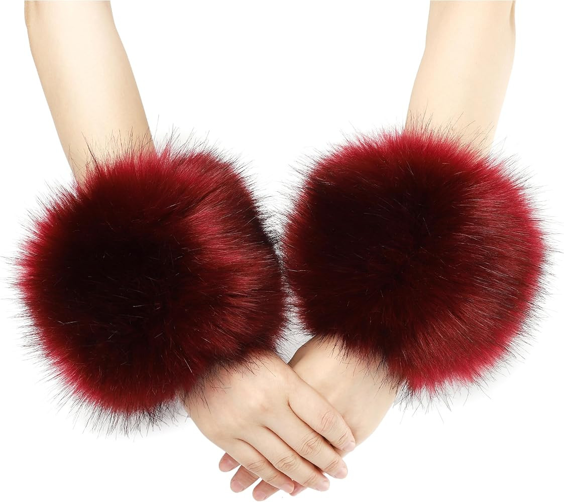 sy soul young Women's Faux Fur Wrist Cuffs Winter Fox Furry Wristbands Fluffy Fur Cuff Bracelet A... | Amazon (US)