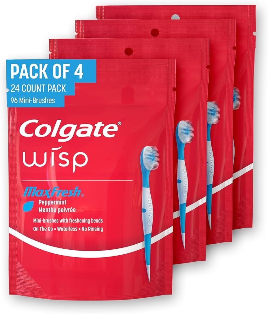 Colgate Max Fresh Wisp Disposable Mini Travel Toothbrushes, Peppermint, 24 Count (Pack of 4) | Amazon (US)
