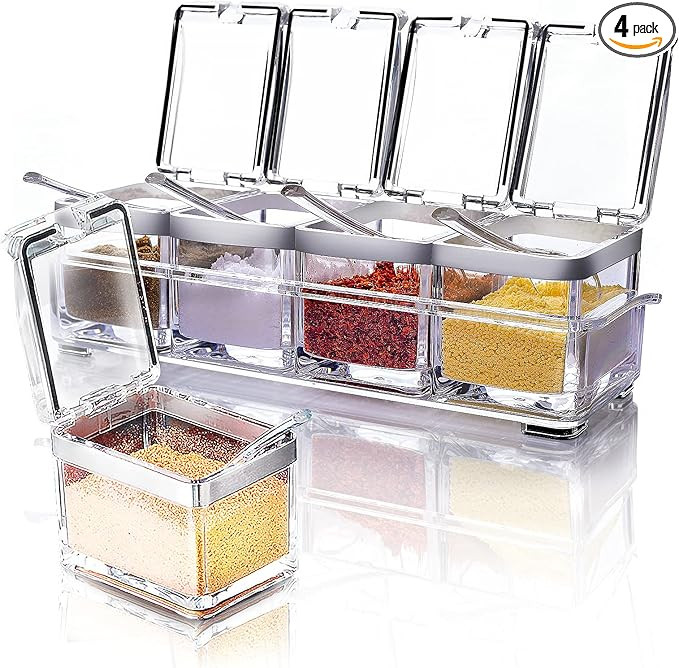 Acrylic Seasoning Box Set, 4 Piece Clear Seasoning Rack Spice Pots, Premium Quality Storage Conta... | Amazon (US)