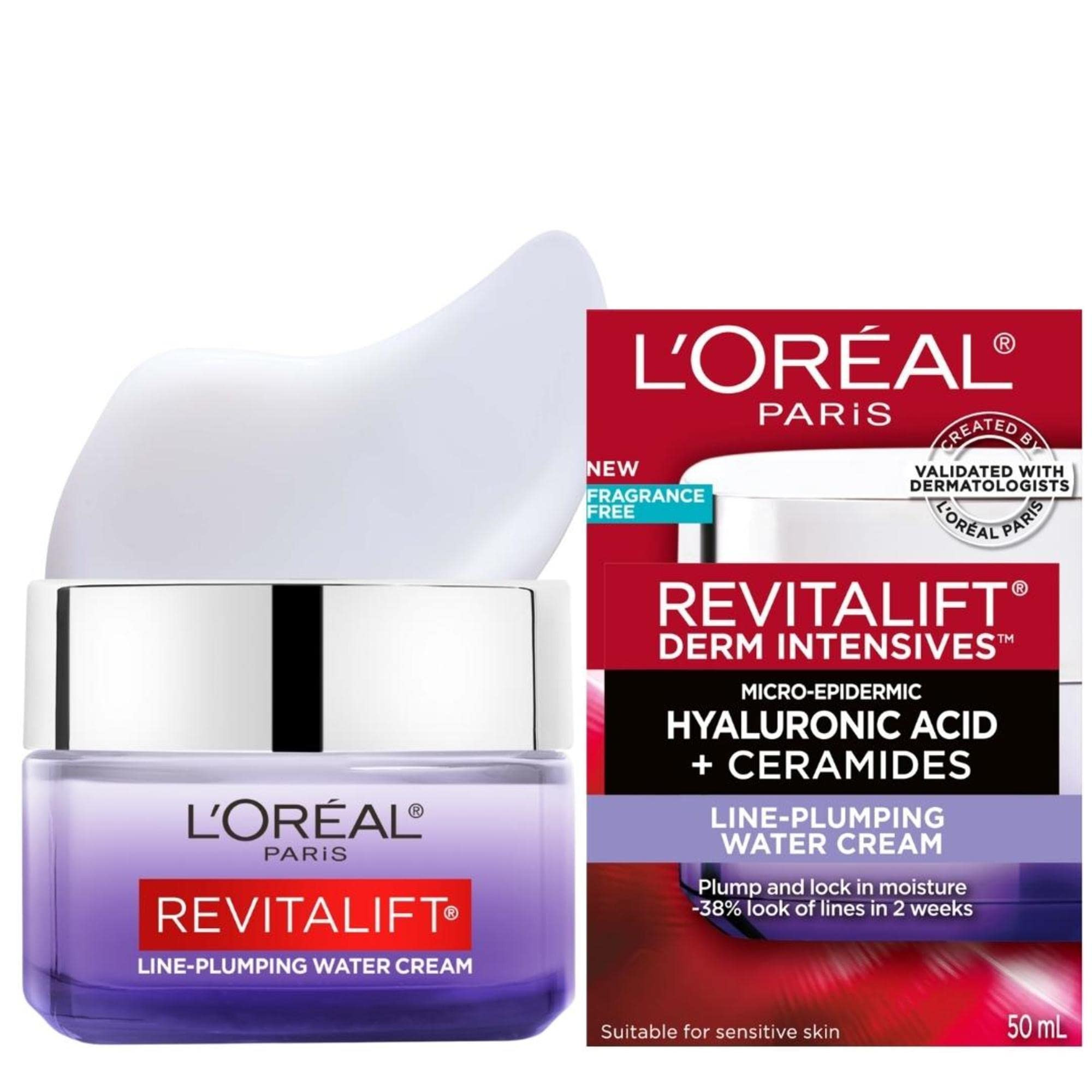 L'Oréal Paris Hyaluronic Acid + Ceramides Line-Plumping Water Cream, 24-Hour Hydration, Reduces ... | Amazon (CA)