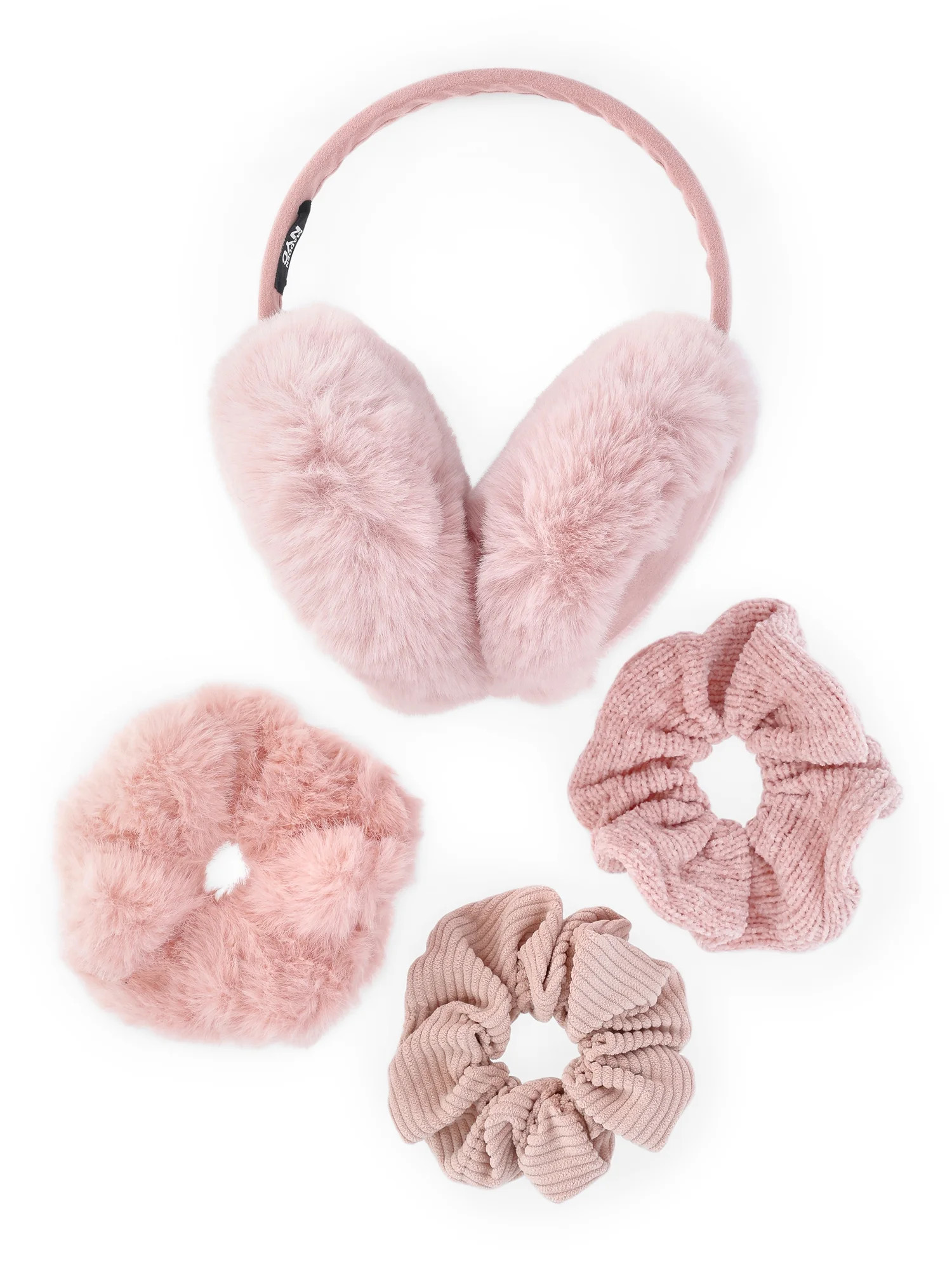 Madden NYC Women's Faux Suede Ear Muffs and Hair Scrunchy Set, 4-Piece, Blush | Walmart (US)