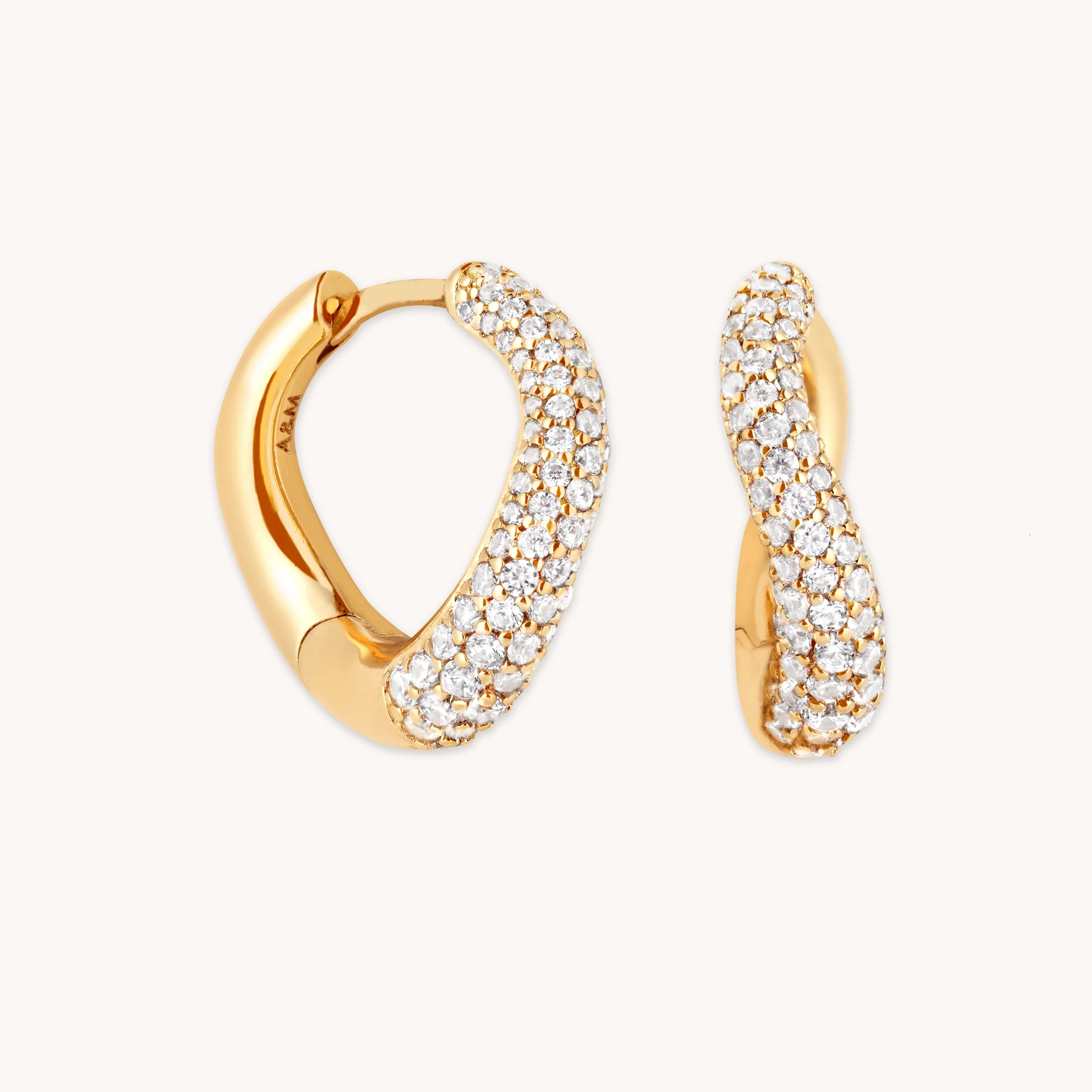 Wave Pavé Crystal Hoops in Gold | Astrid & Miyu UK