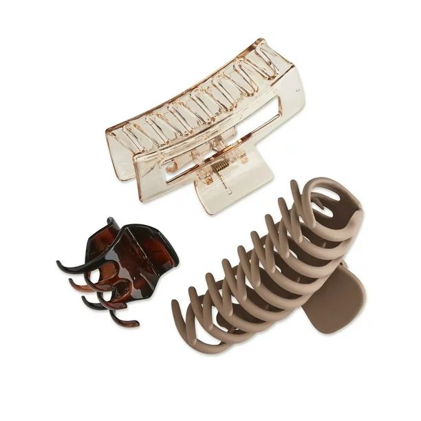 Scunci Plastic Claw Hair Clips in Assorted Shapes and Sizes, Neutral Colors, 3 Ct | Walmart (US)