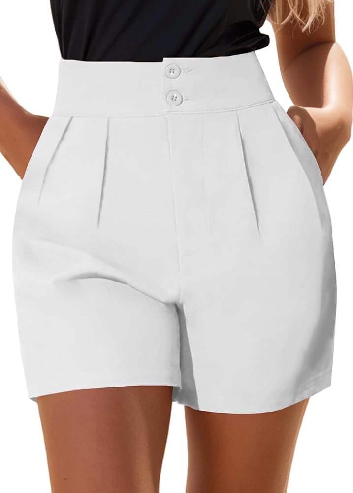 XinYangNi Women's Casual High Waisted Wide Leg Bermuda Shorts Summer Pleated Dressy Shorts with P... | Amazon (US)