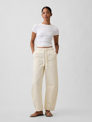 Mid Rise Stripe Pull-On Barrel Jeans | Gap Factory