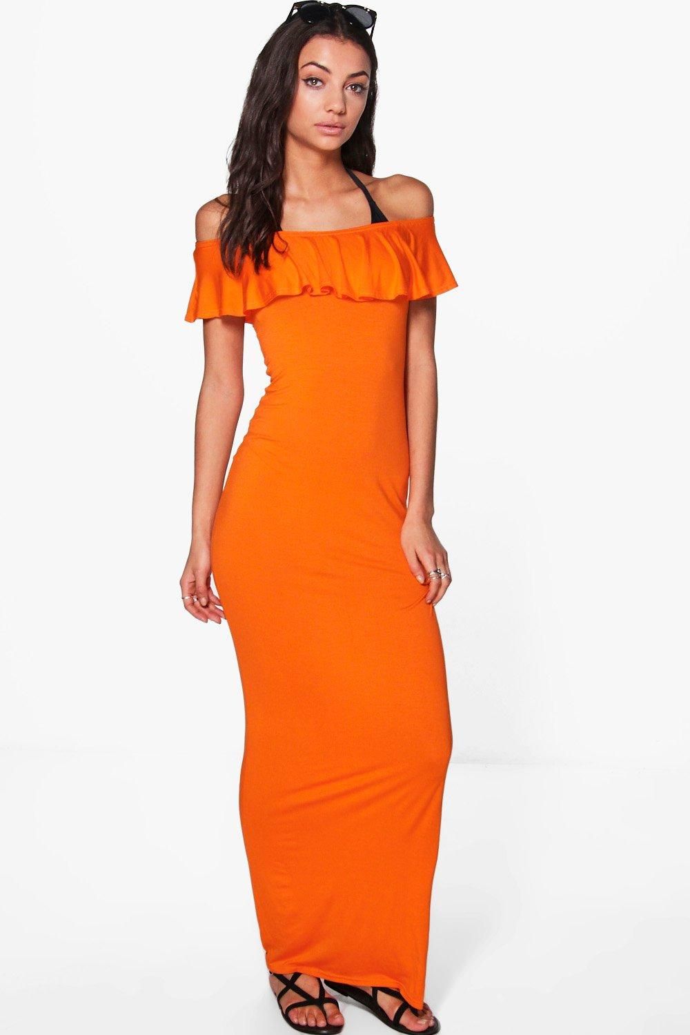 Tall Ellia Off The Shoulder Beach Maxi Dress orange | Boohoo.com (US & CA)