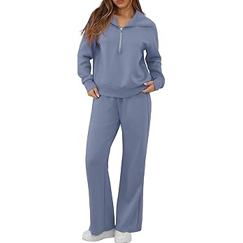 GRECERELLE Lounge Sets For Women 2026 Casual Lapel Half Zip Sweatshirt And Wide Leg Sweatpant 2 P... | Amazon (US)