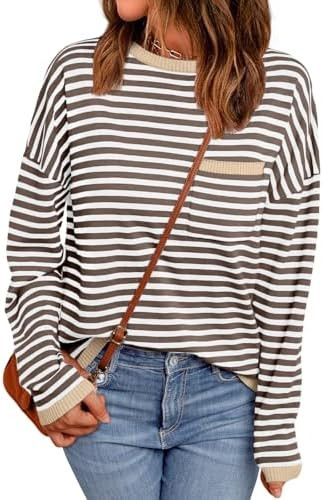 LILLUSORY Womens Striped Soft Knit Pullover Sweater Loose Fit Shirts with Chest Pocket | Amazon (US)