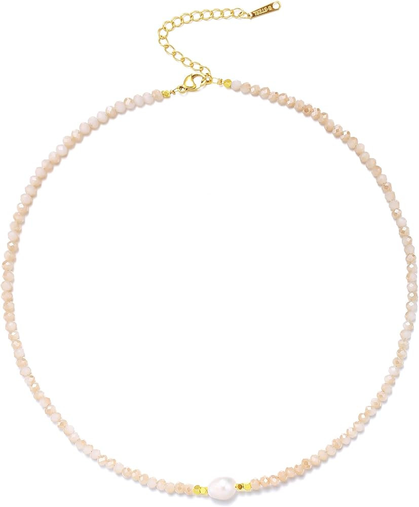 Colorful Beaded Necklaces for Women Crystal Bead Necklace Beach Necklaces Boho Necklaces for Wome... | Amazon (US)