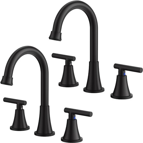 Bathroom Faucets for Sink 3 Hole, Hurran Matte Black Bathroom Sink Faucet with Pop-up Drain and Supply Lines, Stainless Steel Lead-Free Widespread Faucet for Bathroom Sink Vanity RV Farmhouse, 2 Pack | Amazon (US)