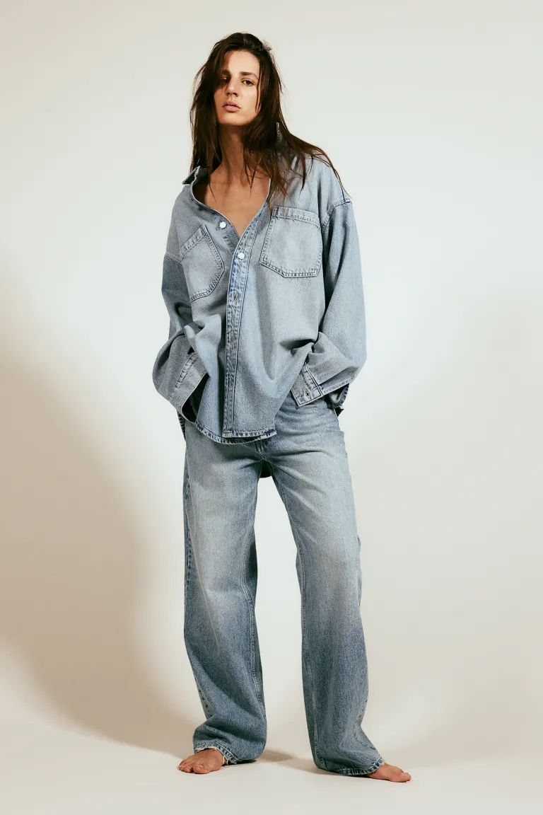 Feather Soft Denim Shirt - Long sleeve - Regular length - Light denim blue - Ladies | H&M US | H&M (US + CA)