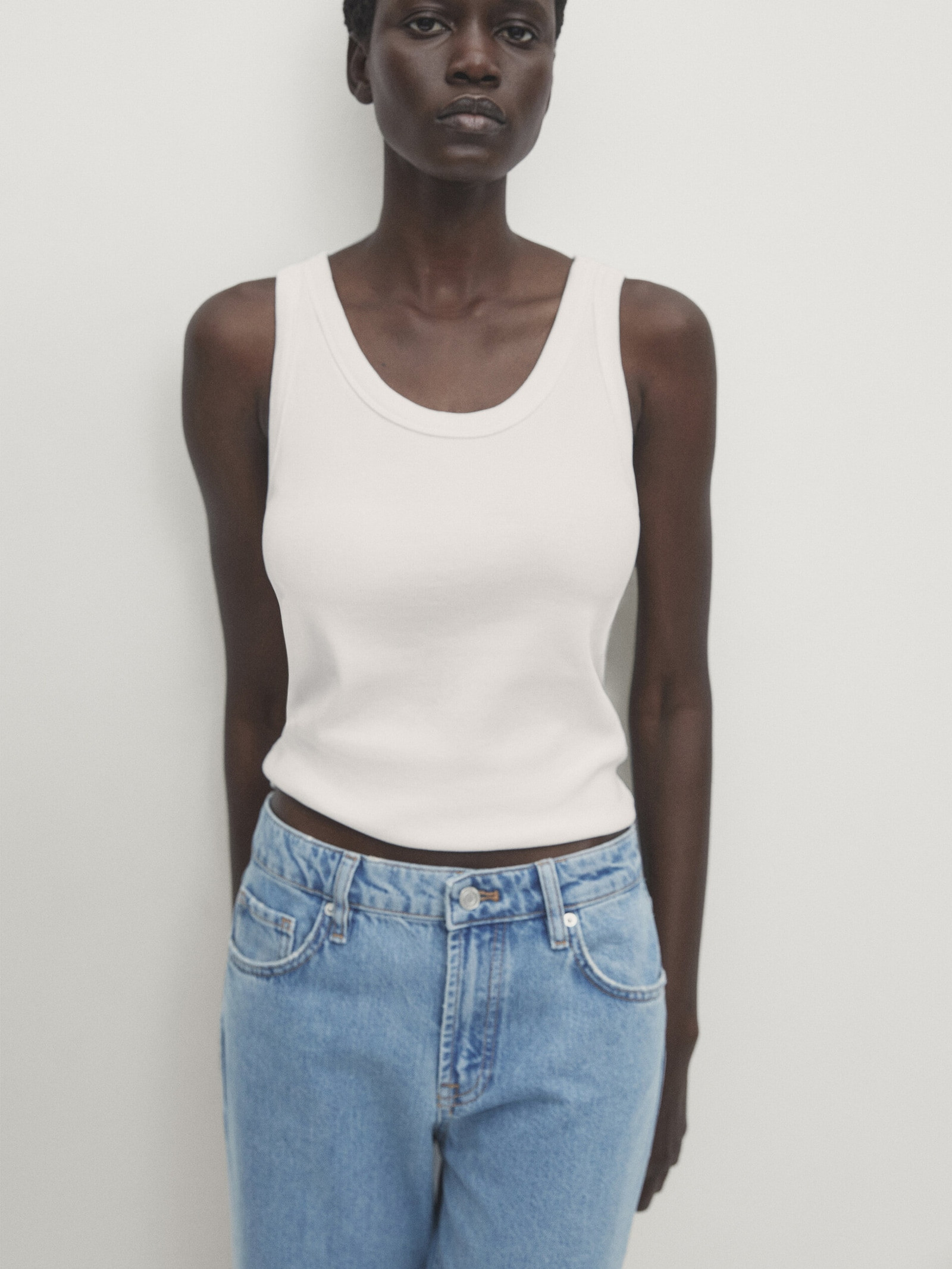 Cotton blend ribbed tank top | Massimo Dutti UK