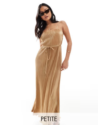 Never Fully Dressed Petite Luna plisse maxi dress in gold | ASOS | ASOS (Global)