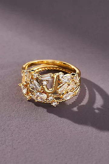 Set of Three Stackable Monogram Rings | Anthropologie (US)