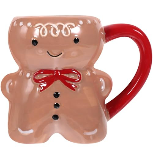 Abaodam Gingerbread Christmas Character Mug - Ceramic Gingerbread Man Coffee Cup for Hot Chocolate - Red/White | Amazon (US)