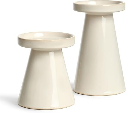 Ceramic Pillar Candle Holders Set of 2 - Home Coffee Table Decor Decorations Centerpiece for Dini... | Amazon (US)