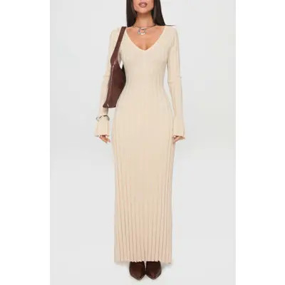 Princess Polly Gratuita Long Sleeve Maxi Sweater Dress in Cream at Nordstrom, Size 6 | Nordstrom
