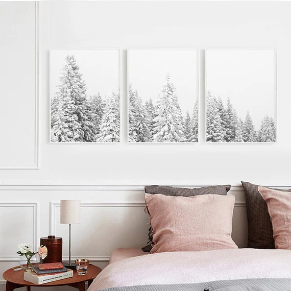 Set Of 3 Prints Snowy Trees Winter Photography Nordic Landscape Nature Prints Forest Wall Art Bla... | Etsy (US)