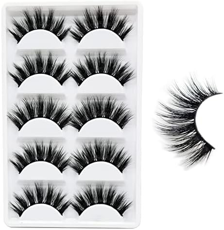 Veleasha 5D Faux Mink Lashes Handmade Luxurious Volume Fluffy Natural False Eyelashes 5 Pairs | D... | Amazon (US)
