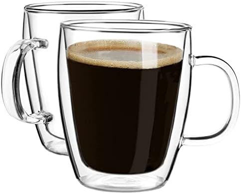 Amazon.com: Double Wall Glass Coffee mugs, (4-Pcak) 16 Ounces-Clear Glass Coffee Cups with Handle... | Amazon (US)