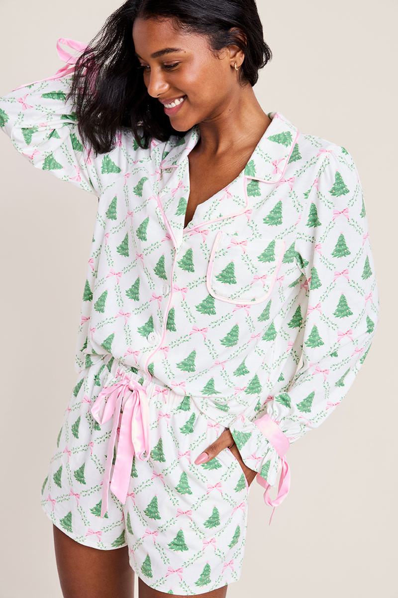 Holly Christmas Tree Pajama Shorts | Francesca's