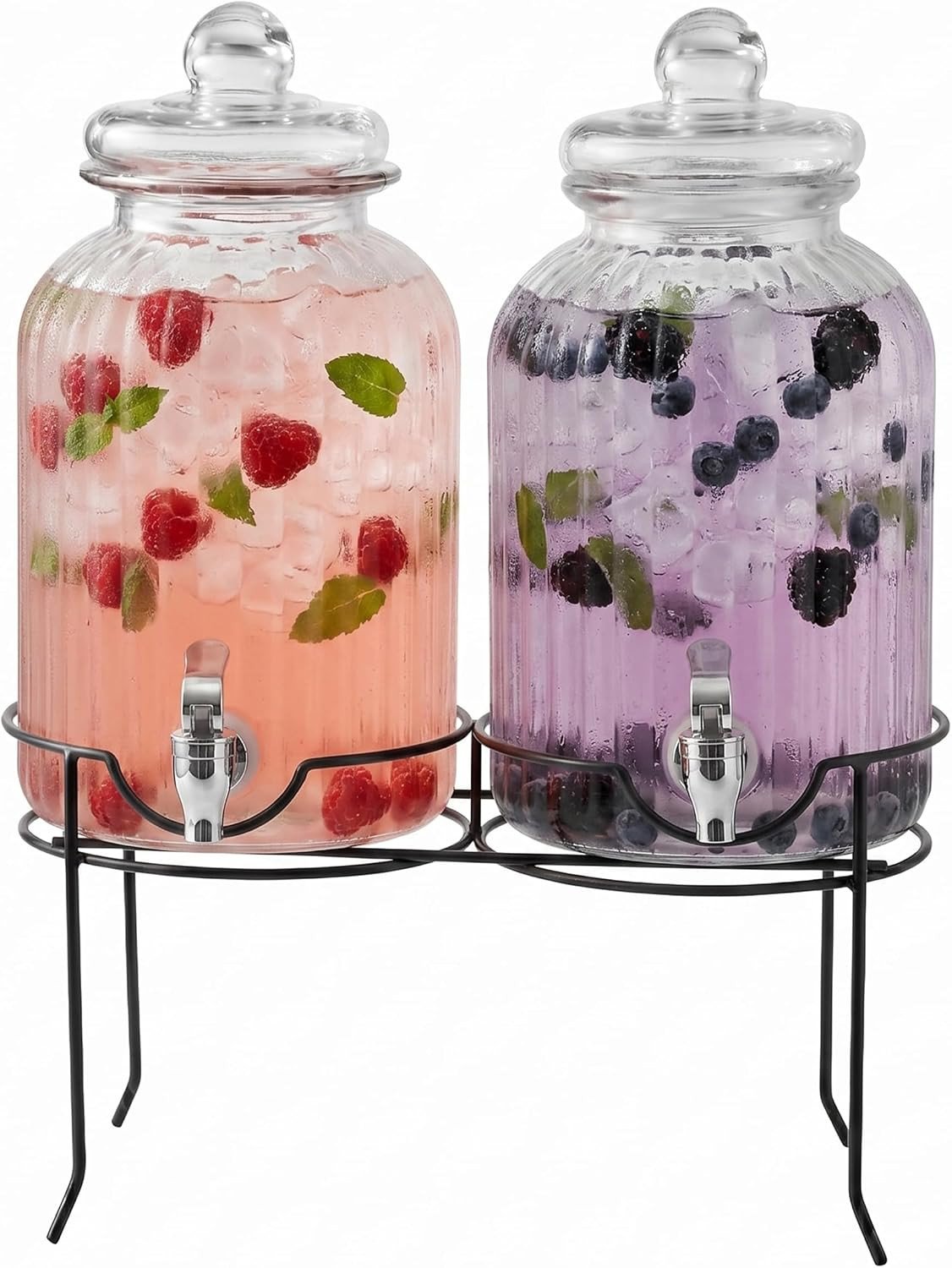 Style Setter Canyon Beverage Dispenser Set of 2 Cold Drink Dispenser w/ 1.3-Gallon Capacity each Glass Jug, Metal Rack & Leak-Proof Acrylic Spigot Great for Parties, Weddings & More | Amazon (US)