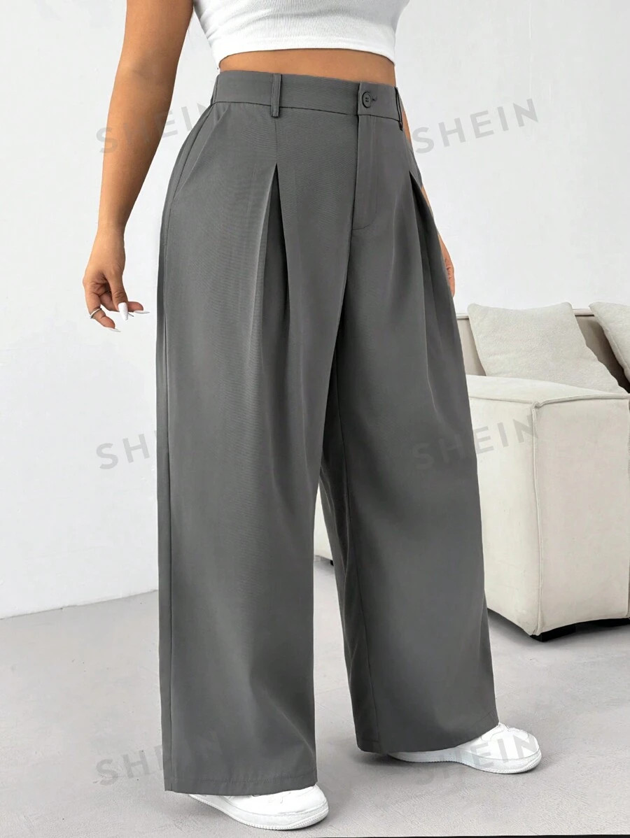 SHEIN EZwear Plus Size Women's Solid Color Simple Business Pants | SHEIN