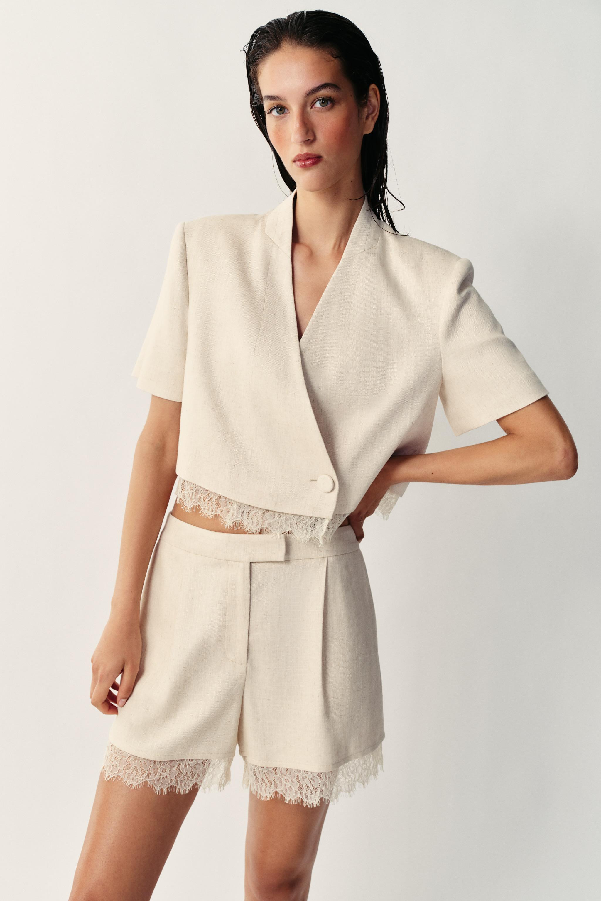 LACE TRIM CROPPED BLAZER | Zara Canada