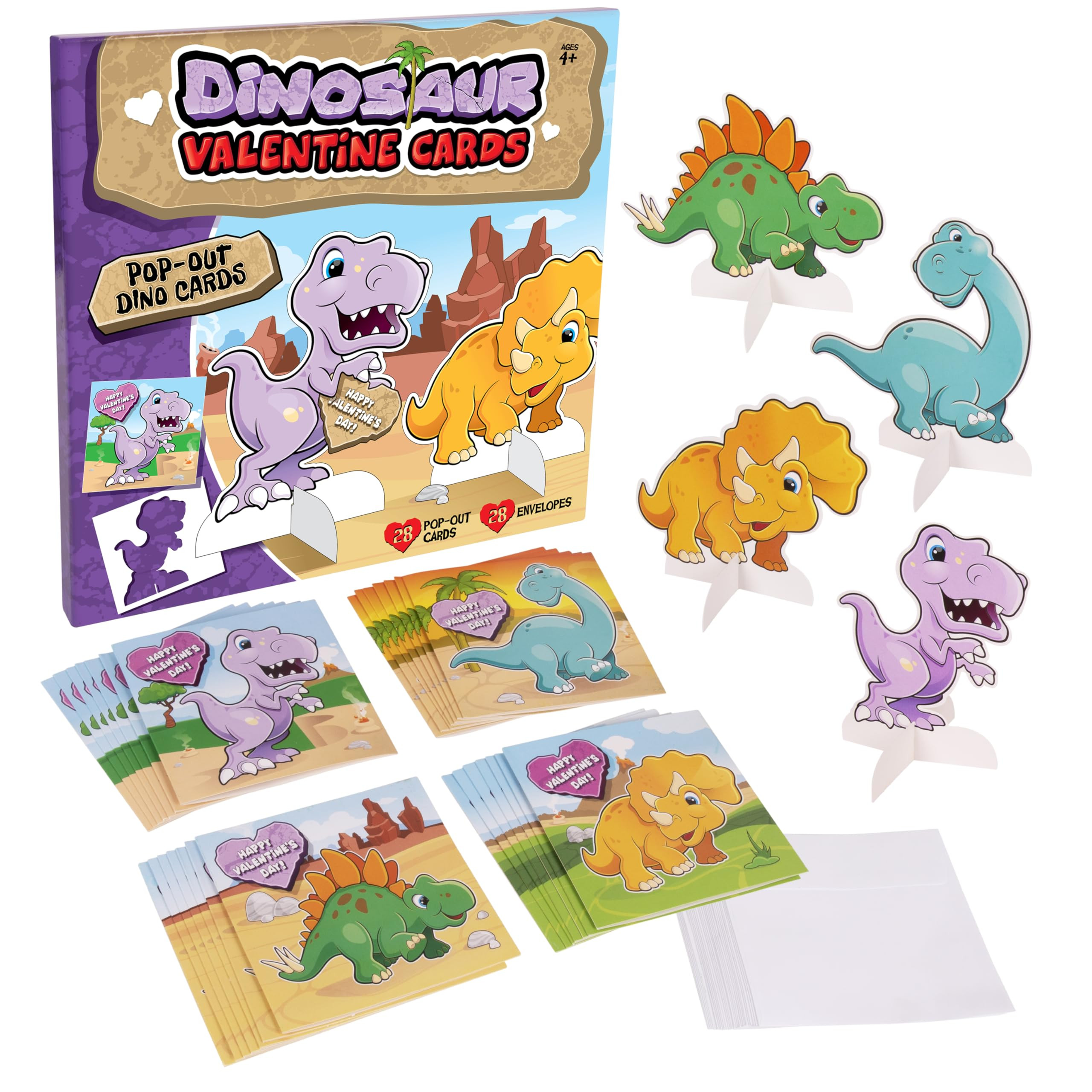 Kangaroo 28 Pack Dinosaur Valentines Day Cards with Envelopes & Stickers Bulk - Dino Pop Out Card... | Amazon (US)