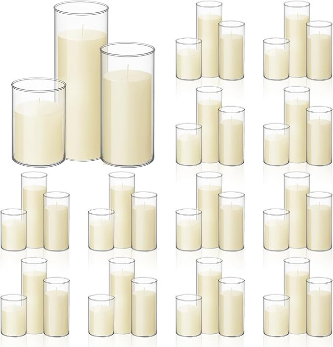 Shihanee Set of 36 Pillar Candles and Glass Cylinder Vases Clear Cylinder Holders for Slim Pillar... | Amazon (US)