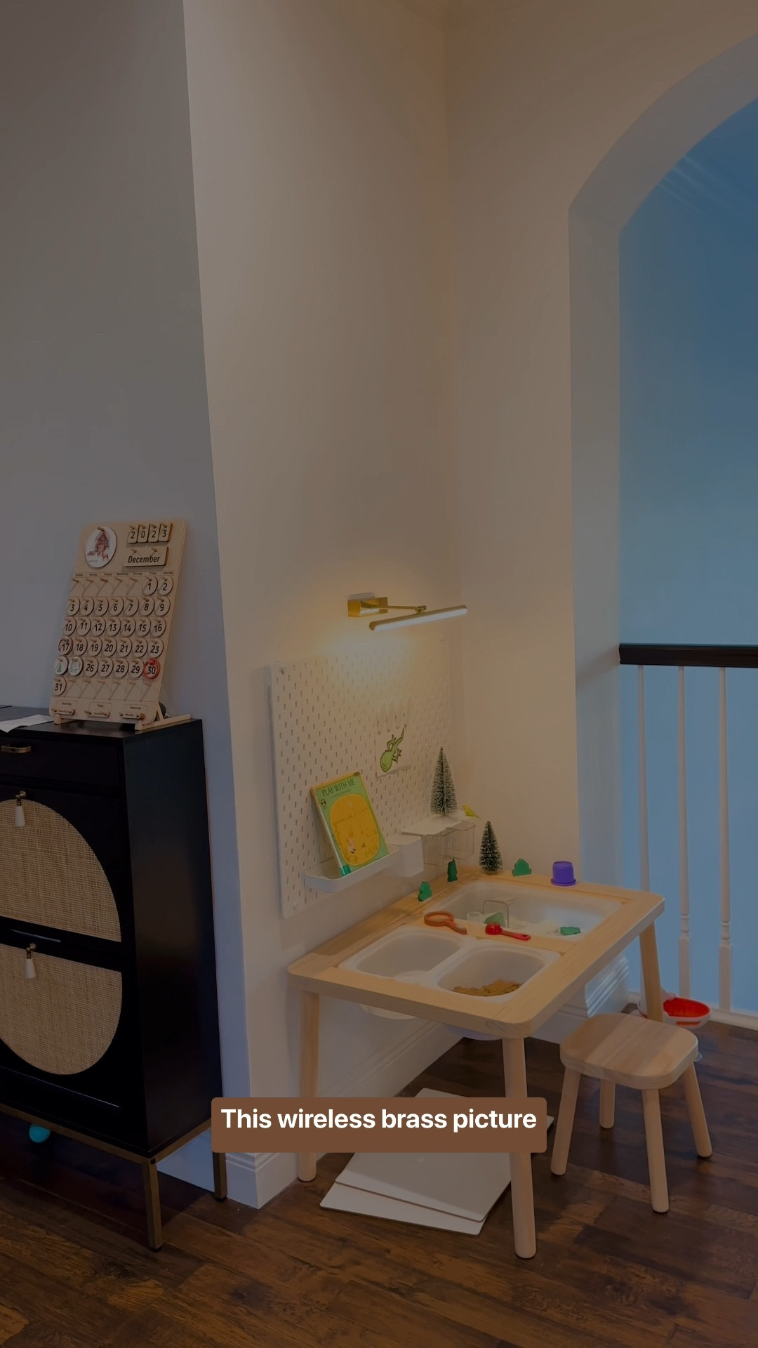 Wireless lighting • picture light • brass picture light • adjustable light • task light • wireless wall mounted brass light • rechargeable wall mounted light • sensory table • playroom decor • homeschool setup • 

#LTKhome #LTKkids #LTKfamily