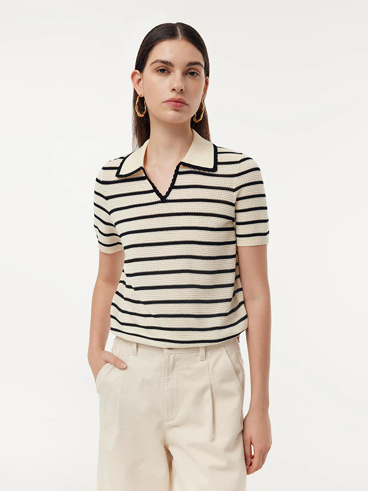 Tencel Blend Stripe Women Knit Top | GOELIA