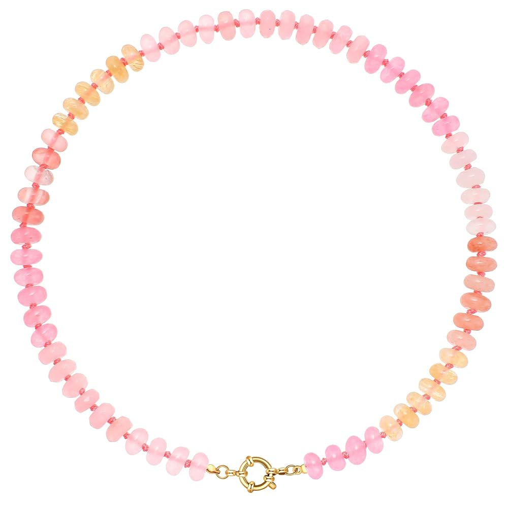 Colorful Beaded Gemstone Necklace for Women, Boho Rainbow Bead Choker with Natural Stone Crystal ... | Amazon (US)