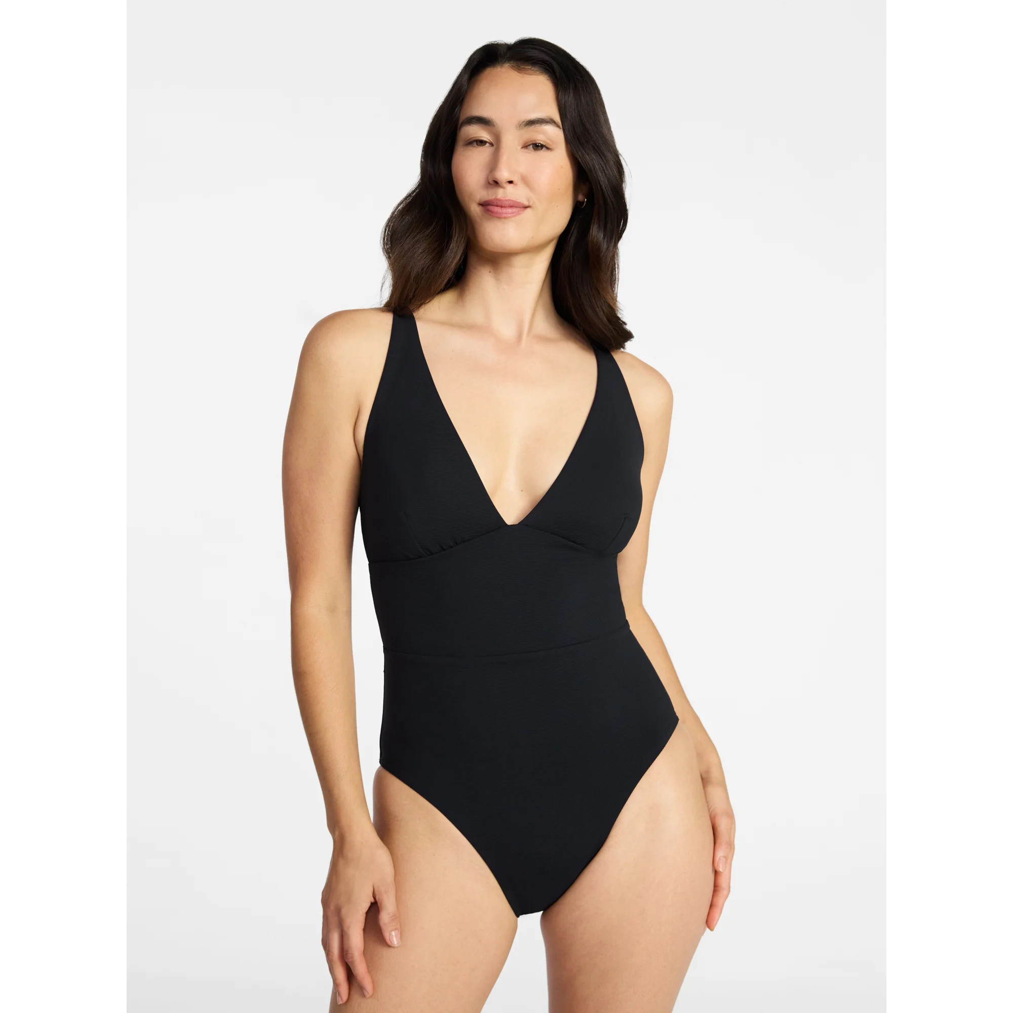 Time and Tru Women's and Women’s Plus Ribbed Plunge One-Piece Swimsuit, Sizes XS-3X | Walmart (US)
