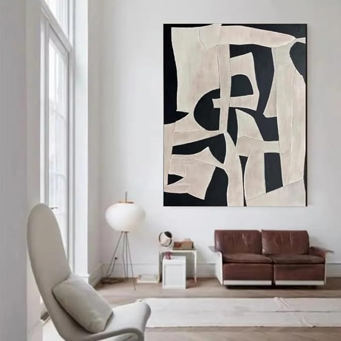KDXAOBEI Beige Wabi Sabi Wall Art Black Beige Abstract Painting Handmade Minimalist Canvas Large ... | Amazon (US)