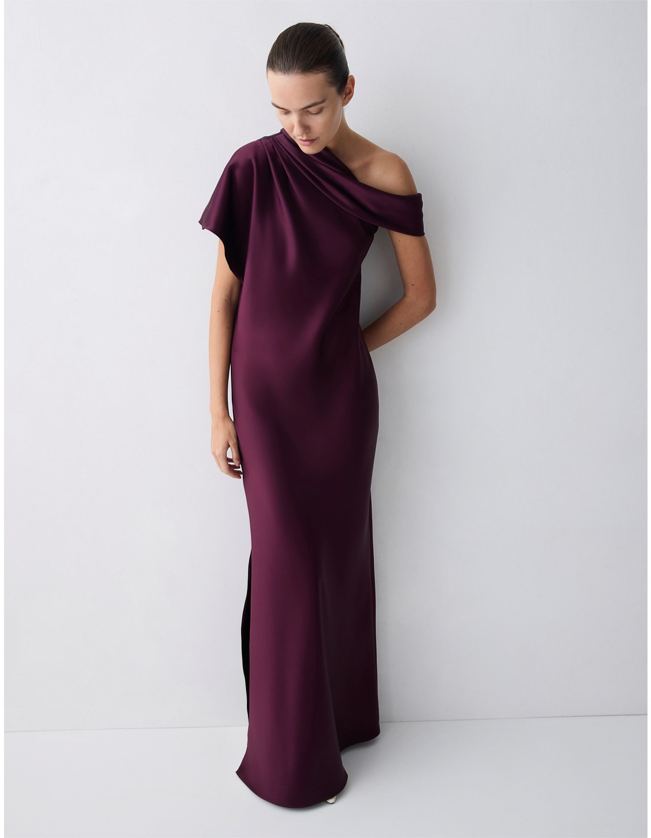 PLUM SATIN SWAY GOWN | David Jones (Australia & New Zealand)