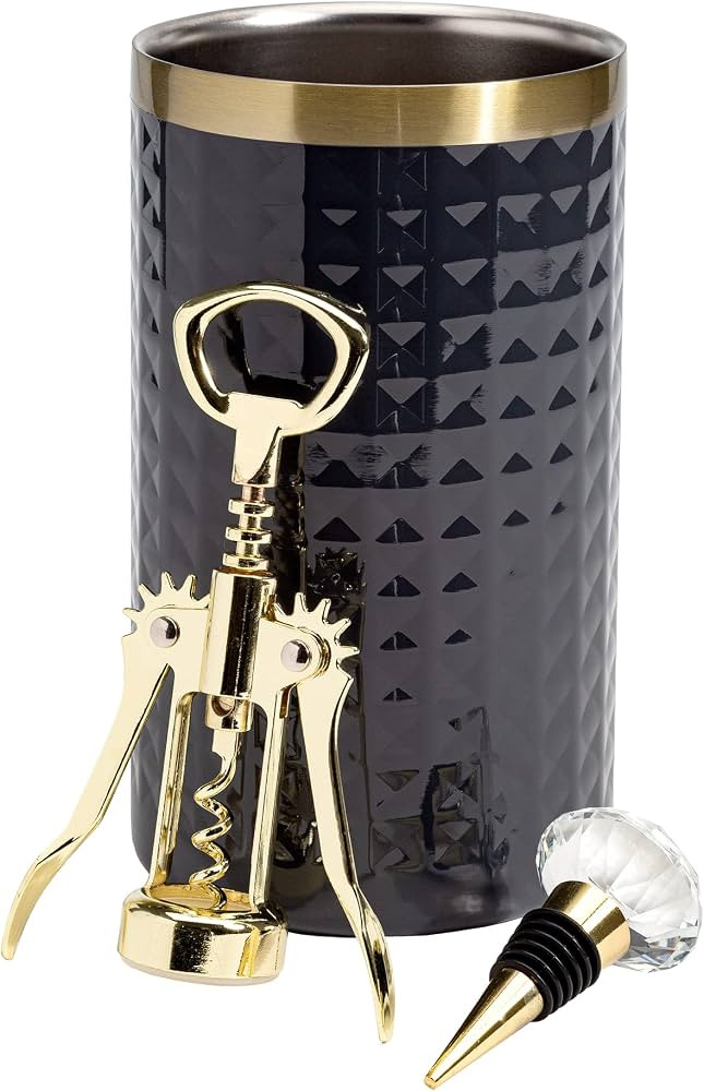 Paris Hilton Wine Bottle Chiller Set, Insulated Double Wall Chiller, Gold Winged Corkscrew Wine B... | Amazon (US)
