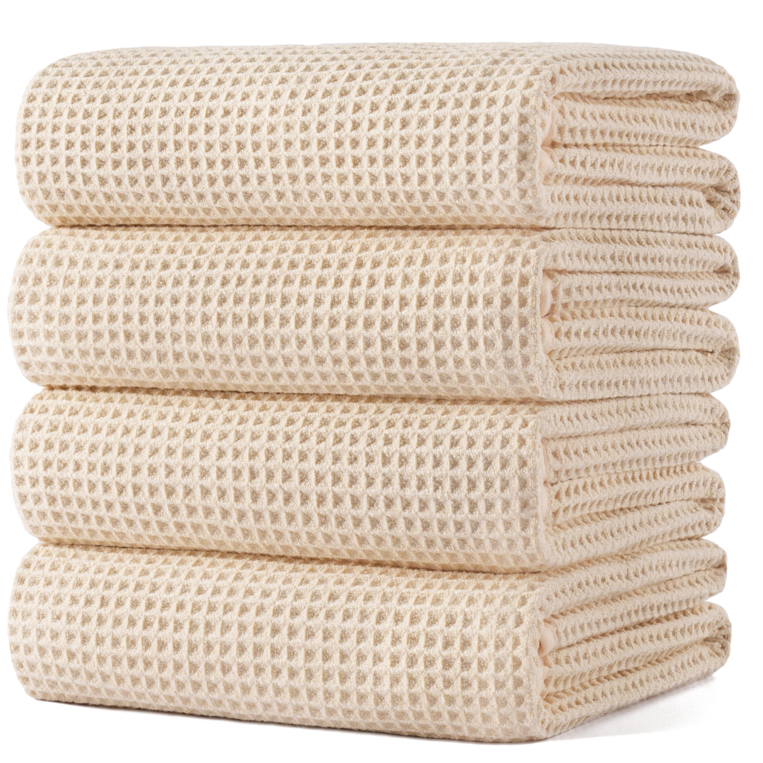 POLYTE Microfiber Oversize Quick Dry Lint Free Bath Towel, 60 x 30 in, 4 Pack (Beige, Waffle Weav... | Amazon (US)