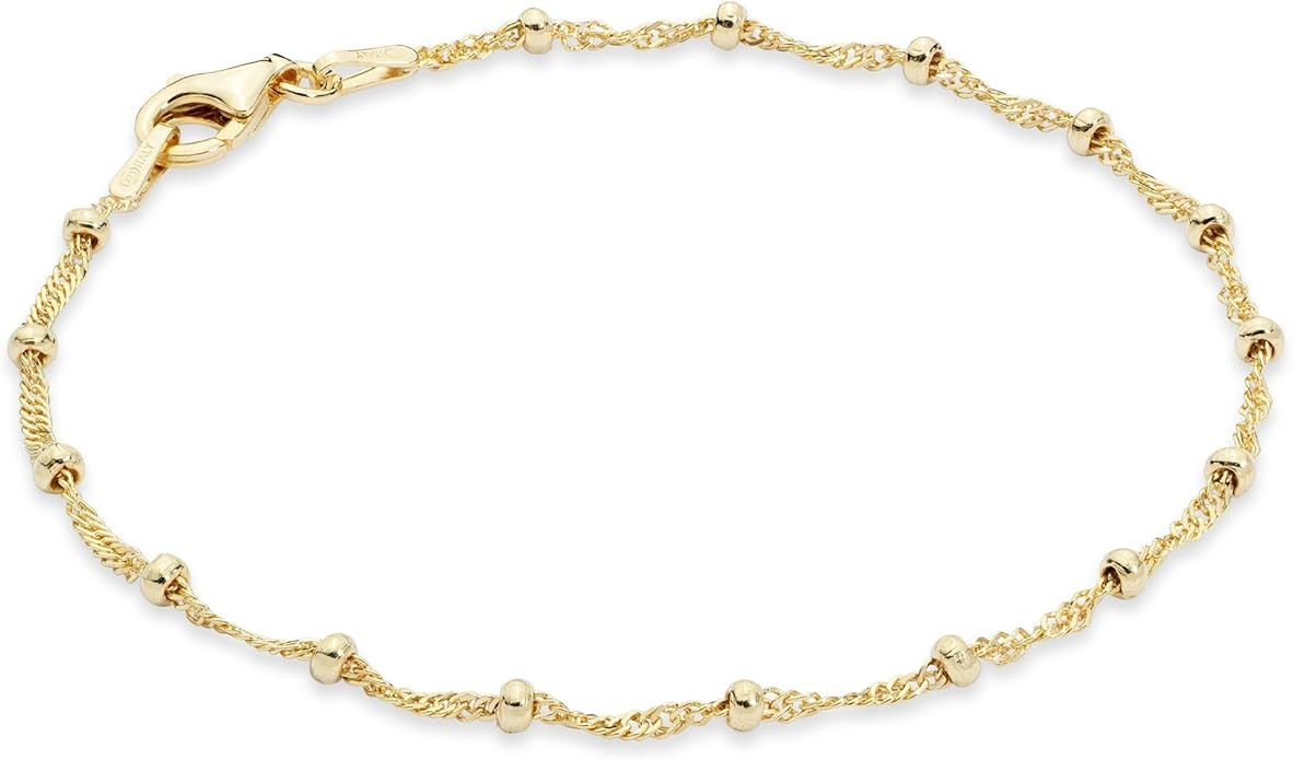 Miabella 925 Sterling Silver,18K Gold Plated Singapore Bead Bracelet Women | Italian Fine Jewerly... | Amazon (US)